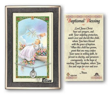 Baptism Medal With Prayer Card - Sterling Silver 1/2" x 3/8" Oval Pendant (PC0974SS)