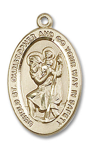 Behold St Christopher Medal - 14kt Gold Oval Pendant 2 Sizes