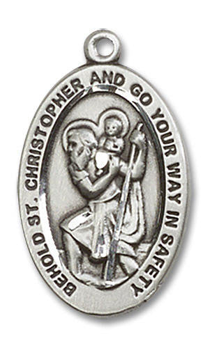 Behold St Christopher Medal - Sterling Silver Oval Pendant 2 Sizes