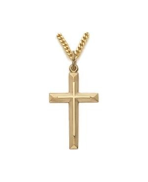 Beveled Cross Necklace - Gold-Filled Pendant on 24" Gold-Plated Chain (SX7909GH)