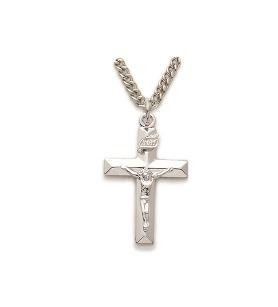 Beveled Crucifix Necklace - Sterling Silver Pendant on 18 Stainless Steel Chain SX7846SH