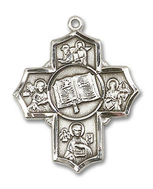 Bible & Apostles 5-Way Medal - Sterling Silver 1 1/4" x 1" Pendant (5717SS)