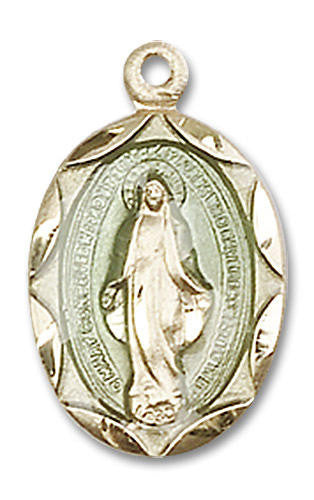 Blue Miraculous Medal - 14kt Gold 3/4 x 3/8 Oval Pendant 0612EM
