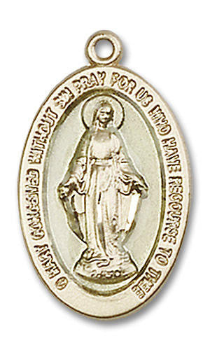 Blue Miraculous Medal Blue 14kt Gold Oval Pendant 2 Sizes