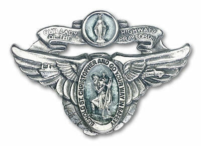Blue St Christopher and Our Lady of the Highway Visor Clip - Silver Finish 1017EV