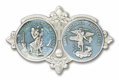 Blue St Christopher and St Michael Visor Clip - Silver Finish 1034EV