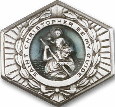 Blue St. Christopher Visor Clip - Silver Finish (1022EV)