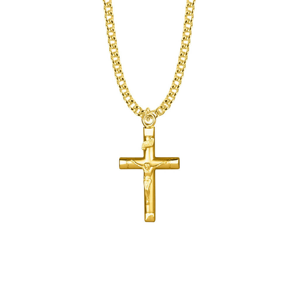 Bright End Crucifix Necklace - 14KT Gold Over Sterling Silver Pendant On 24 Gold Plated Chain SX8709VH