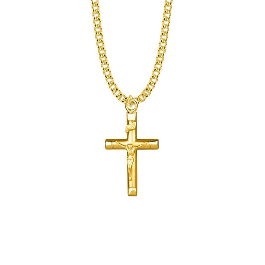 Bright End Crucifix Necklace - 14KT Gold Over Sterling Silver Pendant On 24 Gold Plated Chain SX8709VH