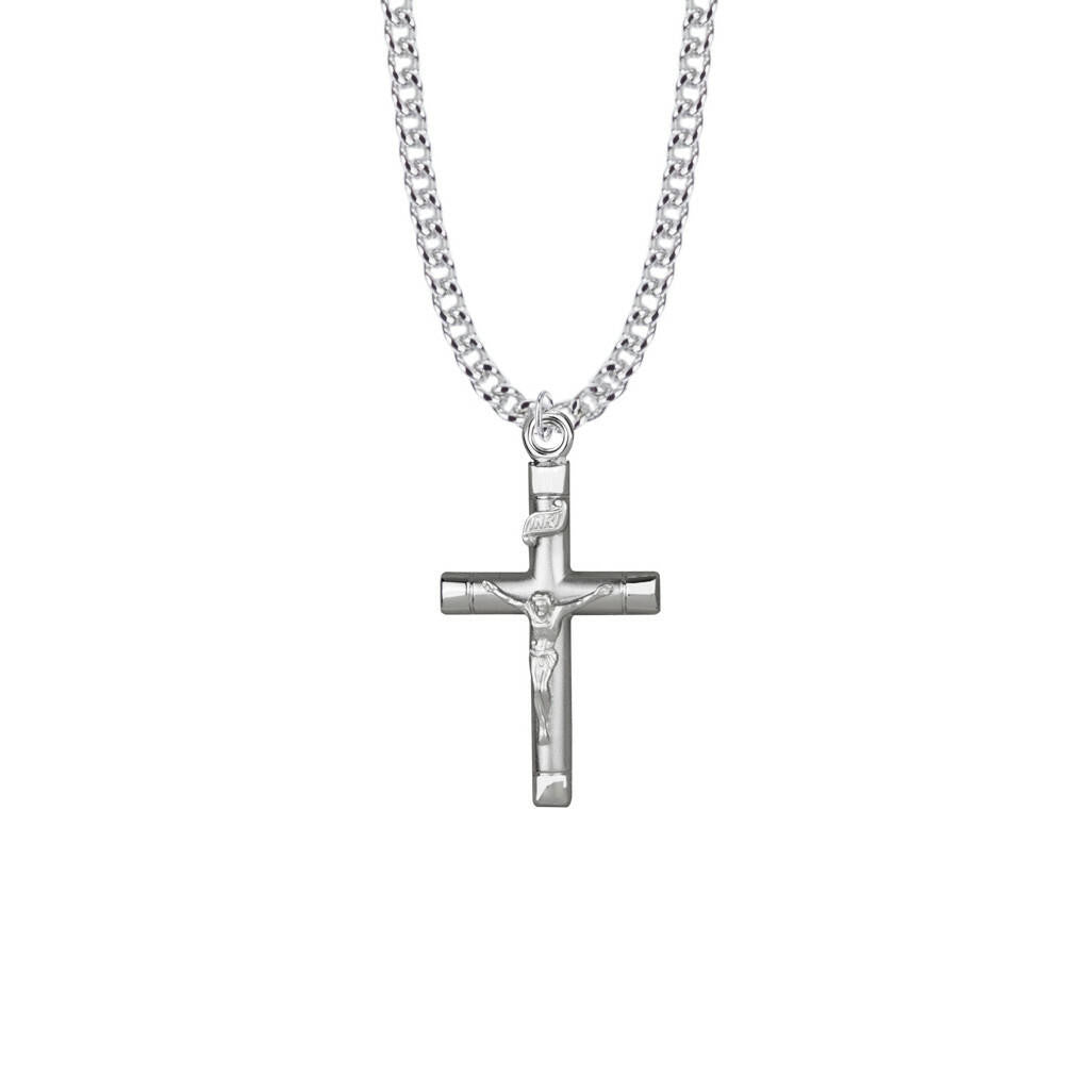 Bright Ends Crucifix Necklace - Sterling Silver Pendant On 24 Stainless Steel Chain SX8709SH