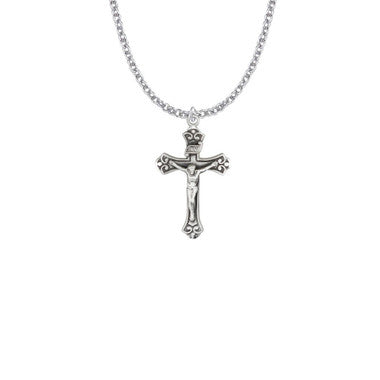 Budded Crucifix Necklace - Sterling Silver Pendant On 18" Stainless Steel Chain (SX8545SH)