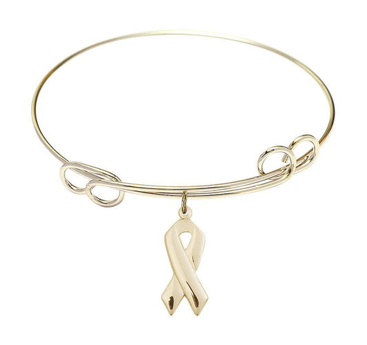 Cancer Awareness Double Loop Bangle Bracelet - Gold-Filled Charm