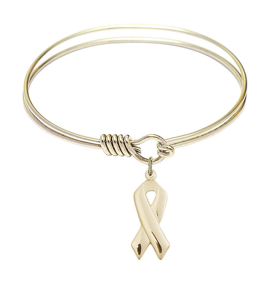 Cancer Awareness Round Eye Hook Bangle Bracelet - Gold-Filled Charm - 6.25 Inch 5150GF