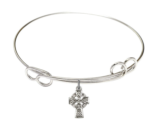 Celtic Cross Double Loop Bangle Bracelet - Sterling Silver Charm