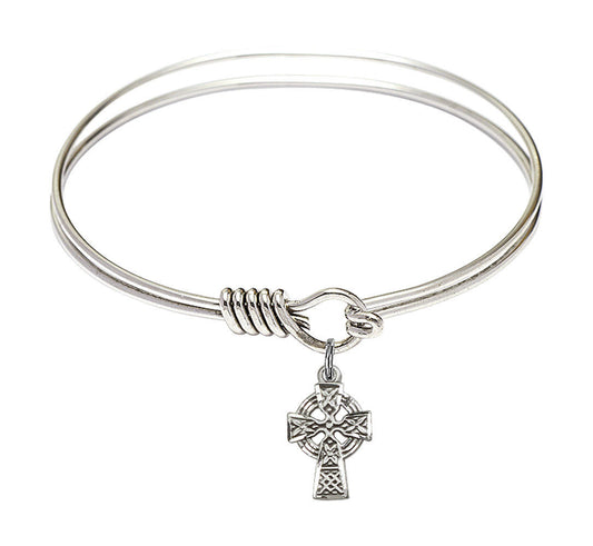 Celtic Cross Round Eye Hook Bangle Bracelet - Sterling Silver Charm - 6.25 Inch 4133SS