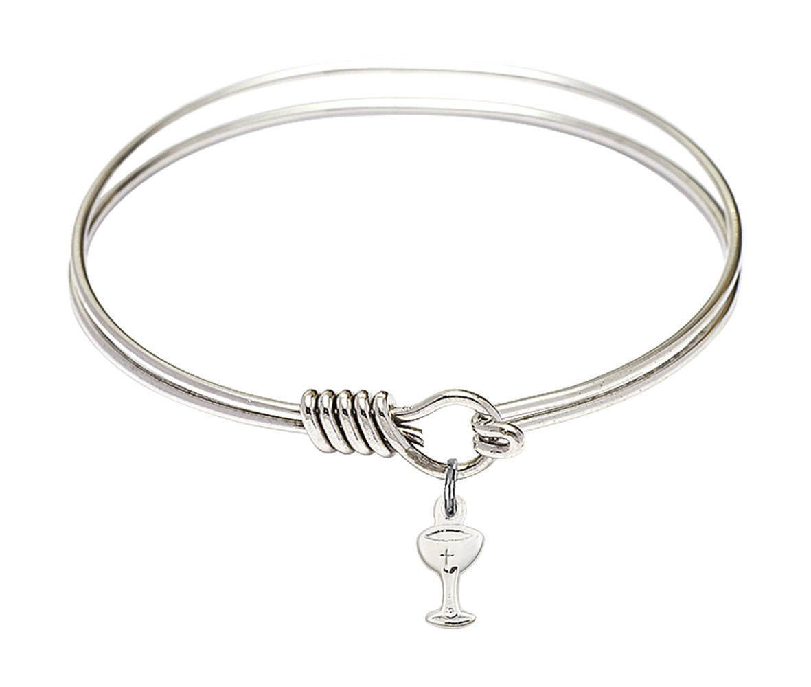 Chalice Round Eye Hook Bangle Bracelet - Sterling Silver Charm - 6.25 Inch 5614SS