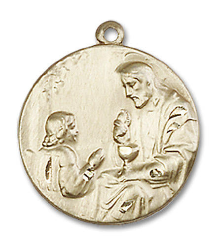 Christ and Child First Communion Medal - 14kt Gold 3/4 x 5/8 Round Pendant 4202