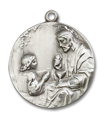 Christ and Child First Communion Medal - Sterling Silver 3/4 x 5/8 Round Pendant 4202SS