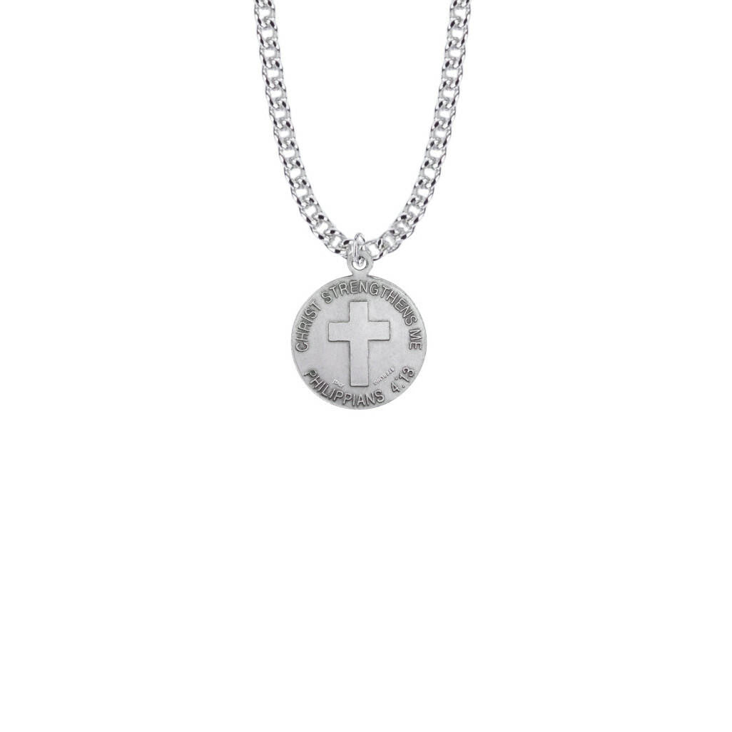 Christ Strengthens Me Boys Ice Hockey Necklace - Sterling Silver Medal On 20 Stainless Chain SM0954SH