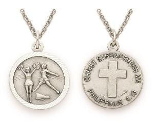 Christ Strengthens Me Cheerleader Necklace - Sterling Silver Round Medal On 18" Stainless Chain (SM0966SH)
