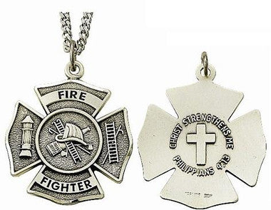 Christ Strengthens Me Firefighter Necklace - Sterling Silver Medal on 24" Stainless Chain (SM9042SH)