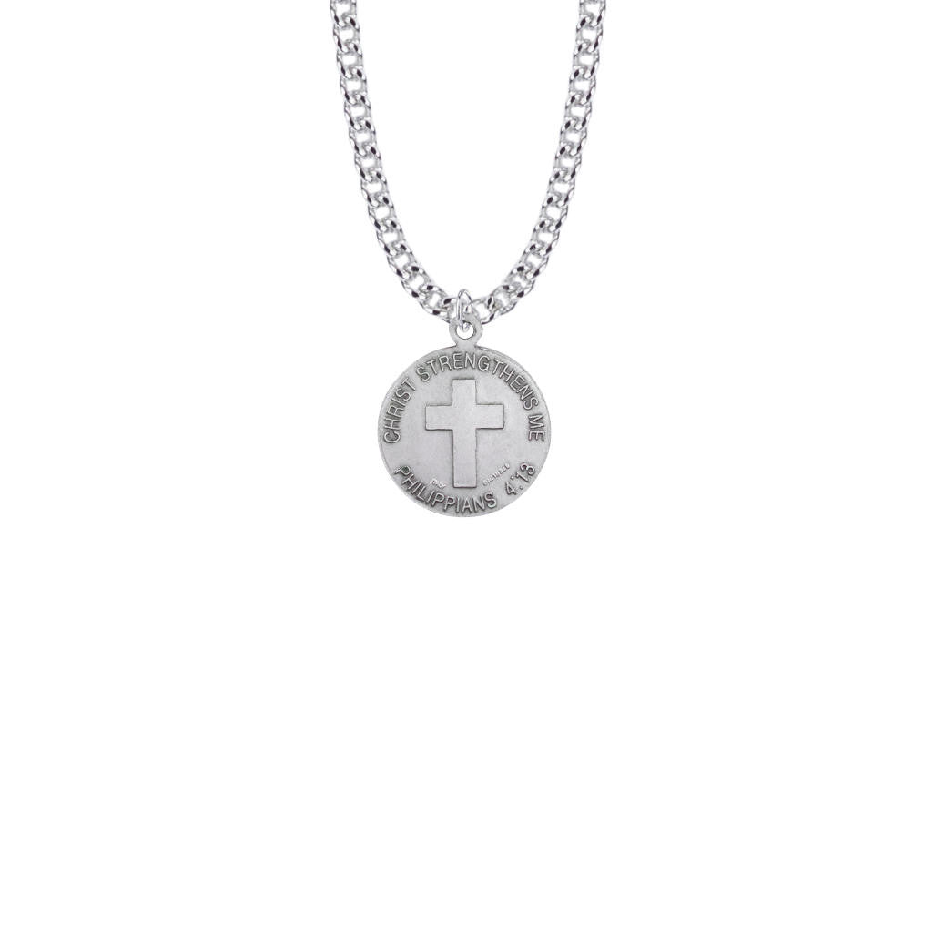 Christ Strengthens Me Football Necklace - Sterling Silver Pendant On 20 Stainless Chain SM0950SH