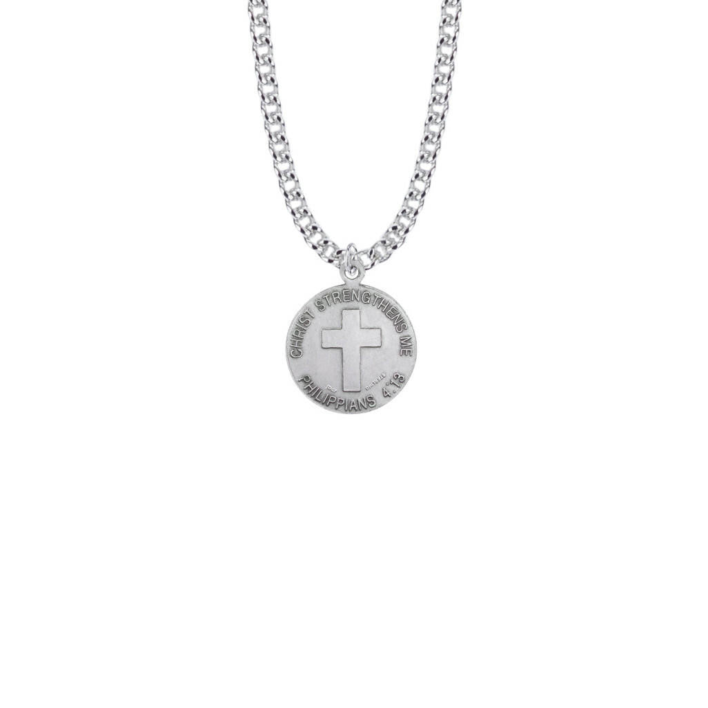 Christ Strengthens Me Wrestling Necklace - Sterling Silver Pendant On 20 Stainless Chain SM8607SH