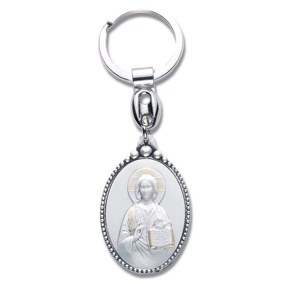 Christ The Teacher Sterling Silver Inset Key Chain - Gift Boxed