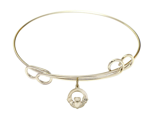 Claddagh Double Loop Bangle Bracelet - Gold-Filled Charm