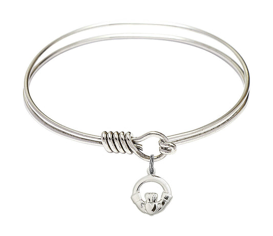 Claddagh Round Eye Hook Bangle Bracelet - Sterling Silver Charm - 6.25 Inch 4113SS