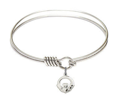 Claddagh Round Eye Hook Bangle Bracelet - Sterling Silver Charm - 6.25 Inch  (4113SS)