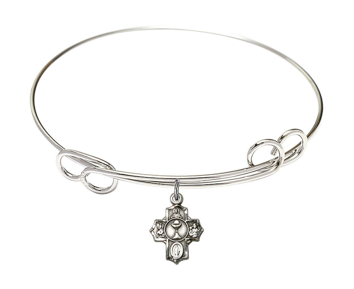 Communion 5-Way Double Loop Bangle Bracelet - Sterling Silver Charm