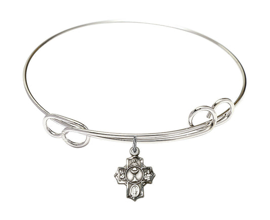 Communion 5-Way Double Loop Bangle Bracelet - Sterling Silver Charm