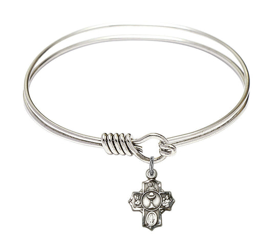 Communion 5-Way Round Eye Hook Bangle Bracelet - Sterling Silver Charm - 6.25 Inch 0890SS