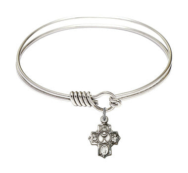Communion 5-Way Round Eye Hook Bangle Bracelet - Sterling Silver Charm - 6.25 Inch  (0890SS)