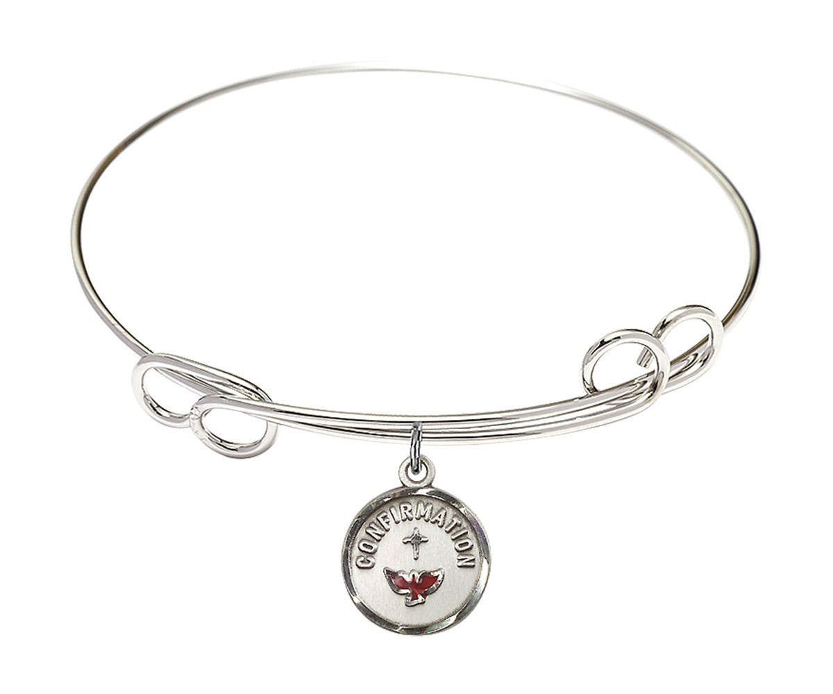 Confirmation Double Loop Bangle Bracelet - Sterling Silver Charm