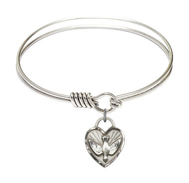 Confirmation Heart Round Eye Hook Bangle Bracelet - Sterling Silver Charm - 6.25 Inch  (3405SS)