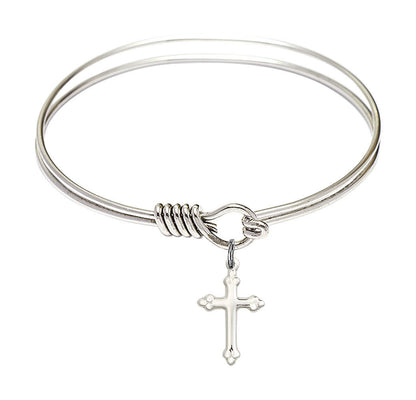 Cross Charm Round Eye Hook Bangle Bracelet - Sterling Silver Charm - 6.25 Inch 4158CSS