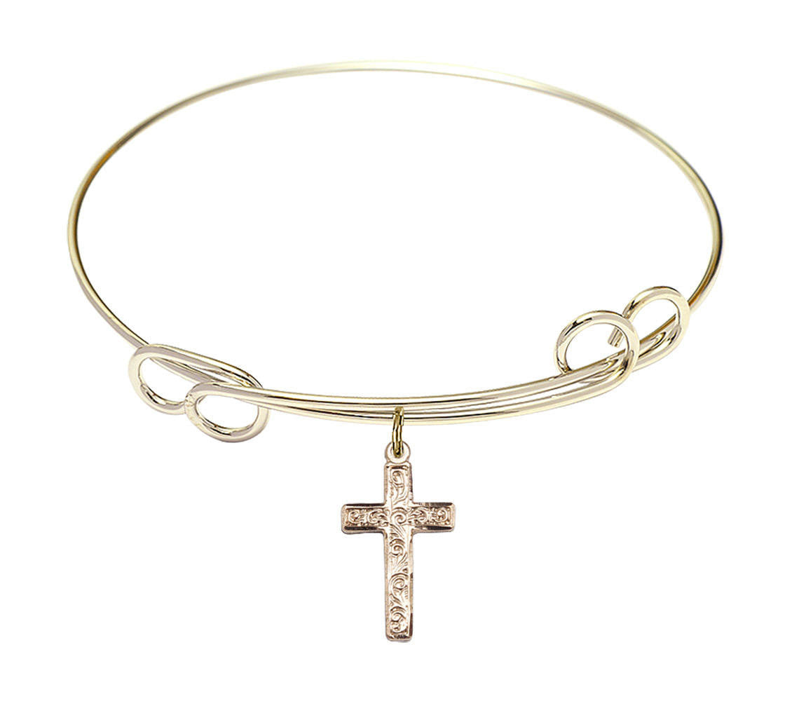 Cross Double Loop Bangle Bracelet - Gold-Filled Charm 0672YGF