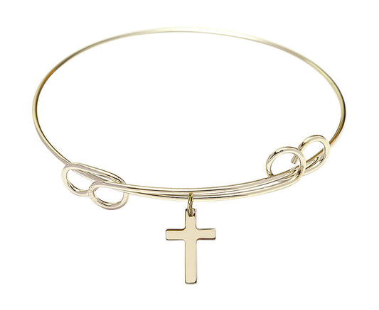 Cross Double Loop Bangle Bracelet - Gold-Filled Charm