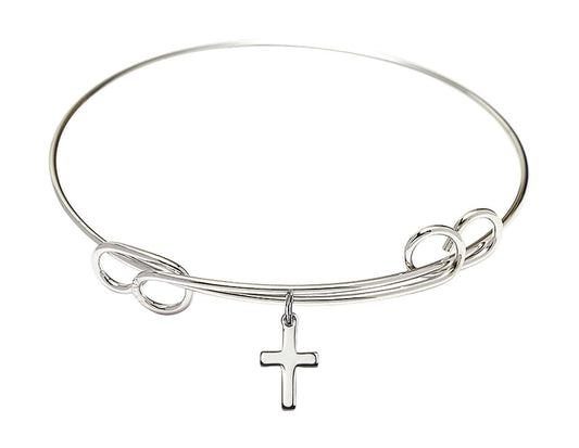 Cross Double Loop Bangle Bracelet - Sterling Silver Charm 1006SS