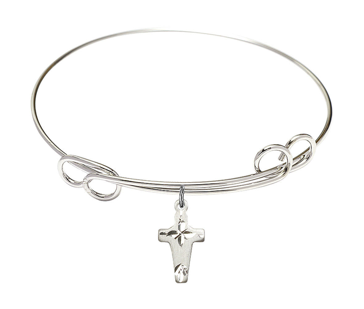 Cross Double Loop Bangle Bracelet - Sterling Silver Charm 2527SS