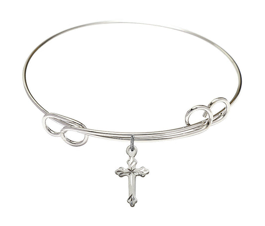 Cross Double Loop Bangle Bracelet - Sterling Silver Charm 2531SS
