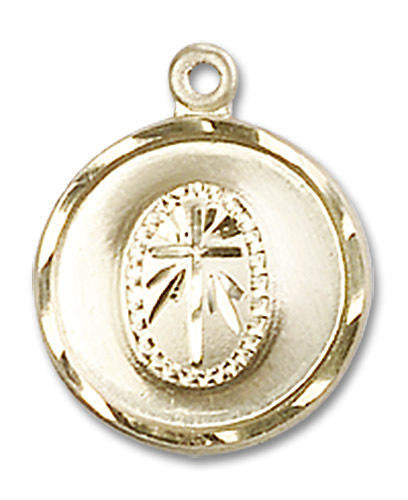 Cross Medal - 14kt Gold 5/8 x 1/2 Round Pendant 0601Y