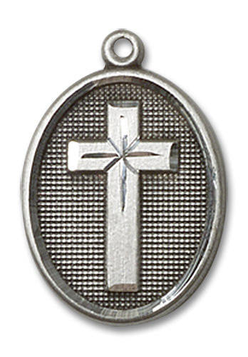 Cross Medal - Sterling Silver Oval Pendant 2 Sizes
