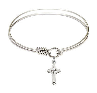 Cross Round Eye Hook Bangle Bracelet - Sterling Silver Charm - 6.25 Inch  (2525SS)