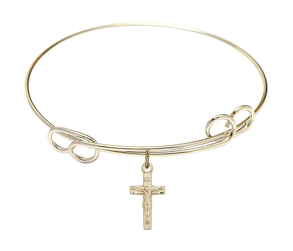 Crucifix Double Loop Bangle Bracelet - Gold-Filled Charm 5417GF