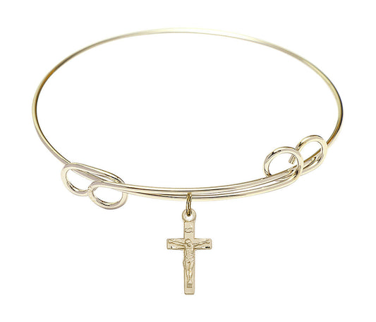 Crucifix Double Loop Bangle Bracelet - Gold-Filled Charm 5417GF