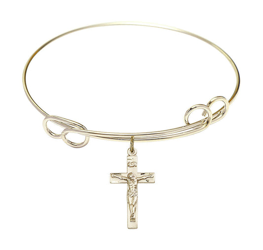 Crucifix Double Loop Bangle Bracelet - Gold-Filled Charm