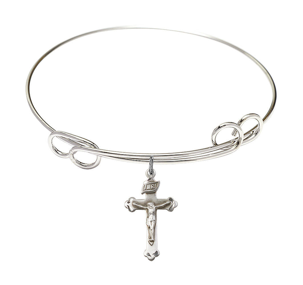 Crucifix Double Loop Bangle Bracelet - Sterling Silver Charm 0669SS